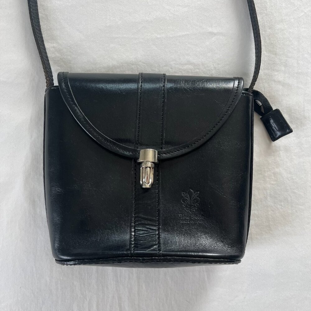 Vera Pelle Black Leather Crossbody Purse Made in Italy - Picture 2 of 9